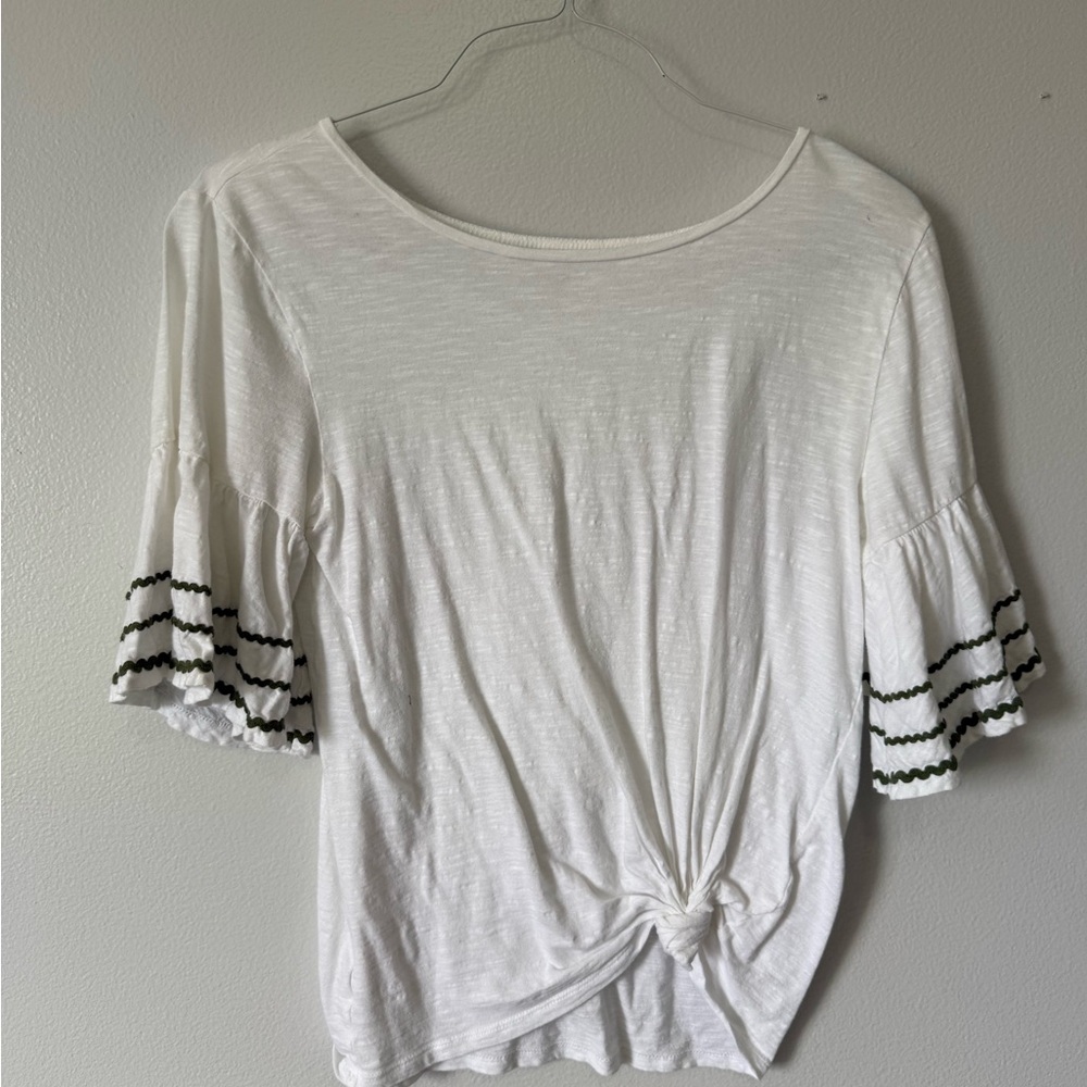 LOFT Cream Ruffled Tie Front Blouse